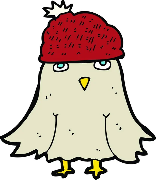 Мультяшная Птица Зимней Шляпе — стоковый вектор