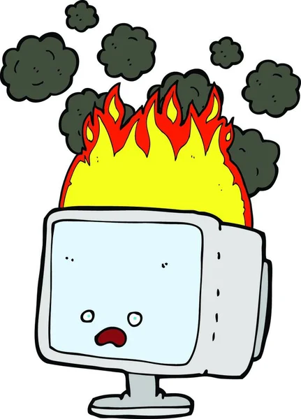 卡通燃烧着的计算机屏幕 — 图库矢量图片