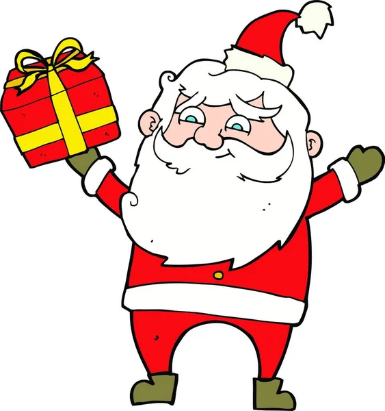 Desenho Animado Feliz Santa Claus Com Presente — Vetor de Stock