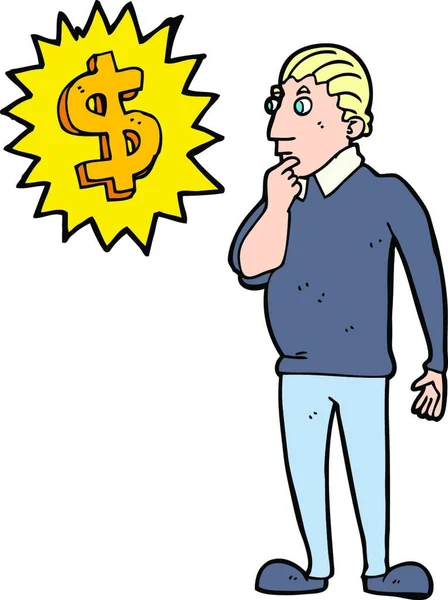 Cartoon Man Thinking Making More Money — Stock Vector