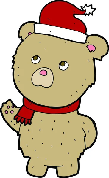 Cartoon Teddy Bear Wearing Christmas Hat — Stock Vector