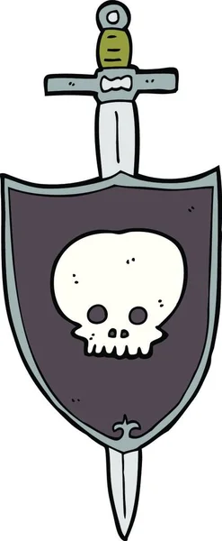 Espada Dos Desenhos Animados Escudo Com Crânio —  Vetores de Stock