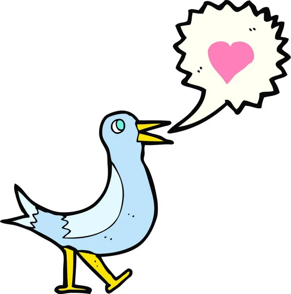 Cartoon Bird Love Heart Singing — Stock Vector