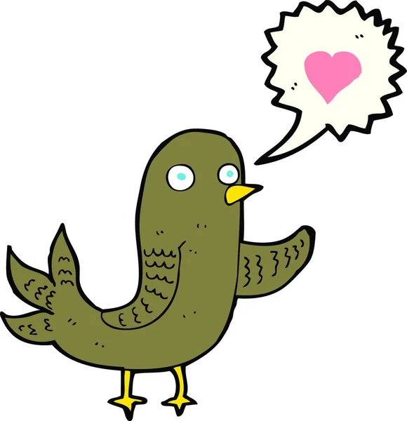 Uccello Dei Cartoni Animati Con Amore Cuore Canto — Vettoriale Stock
