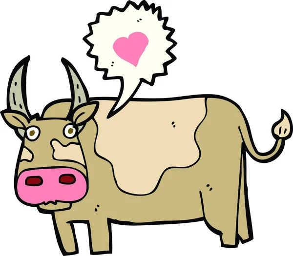 愛の心を持つ漫画の牛 — ストックベクタ