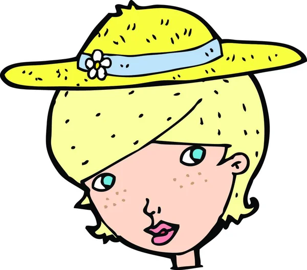 Mujer Dibujos Animados Con Sombrero Verano — Vector de stock