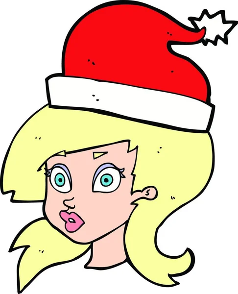 Donna Dei Cartoni Animati Indossa Cappello Natale — Vettoriale Stock