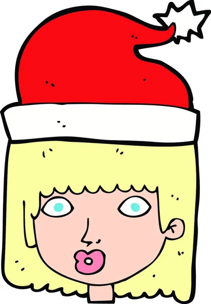 Γελοιογραφία Γυναίκα Φοράει Καπέλο Santa — Διανυσματικό Αρχείο