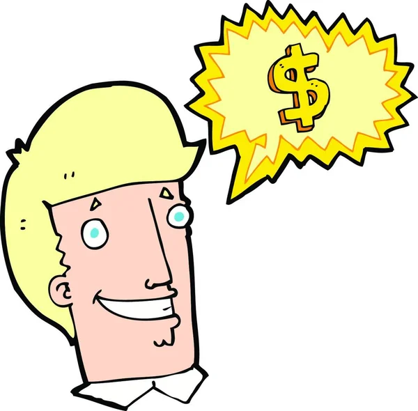 Vendedor Dibujos Animados Hablando Dinero — Vector de stock