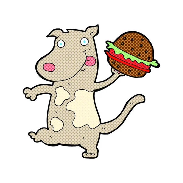 Cartoon Hungriger Hund Mit Burger — Stockvektor