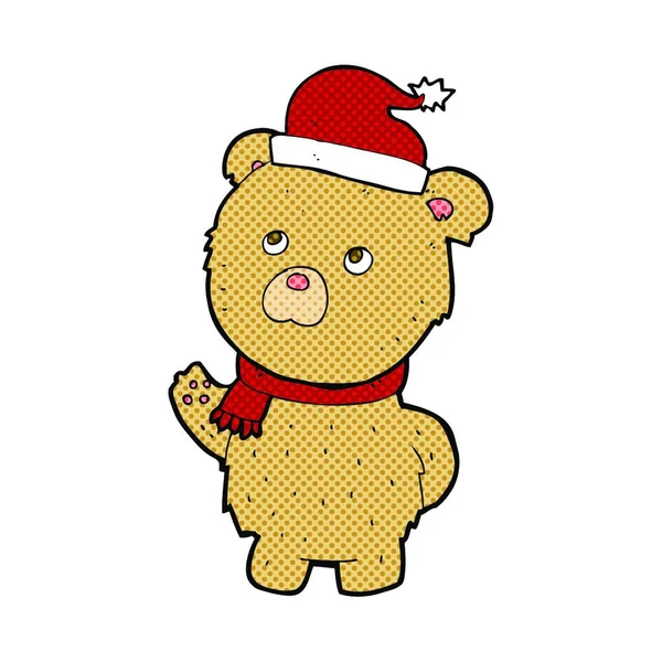Cartoon Teddy Bear Wearing Christmas Hat — Stock Vector