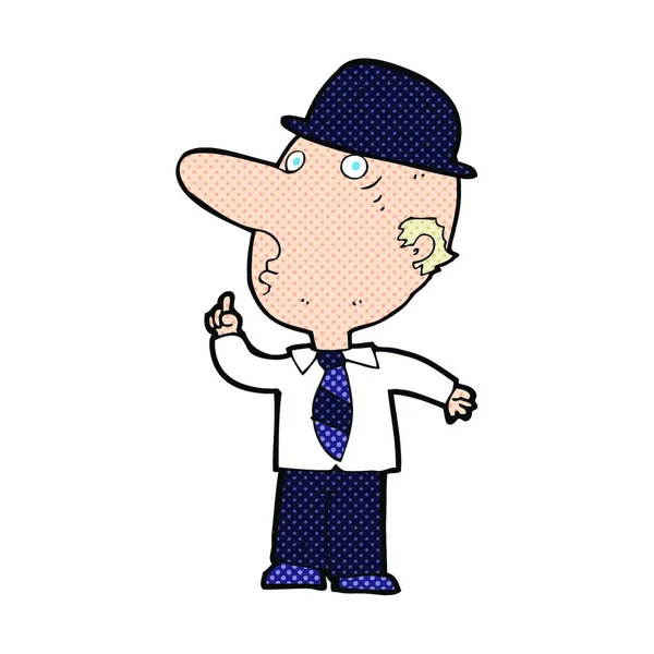 Cartoon Man Wearing British Bowler Hat — Stock Vector