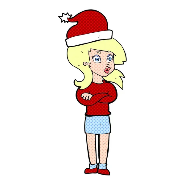 Mulher Dos Desenhos Animados Pronto Para Natal — Vetor de Stock