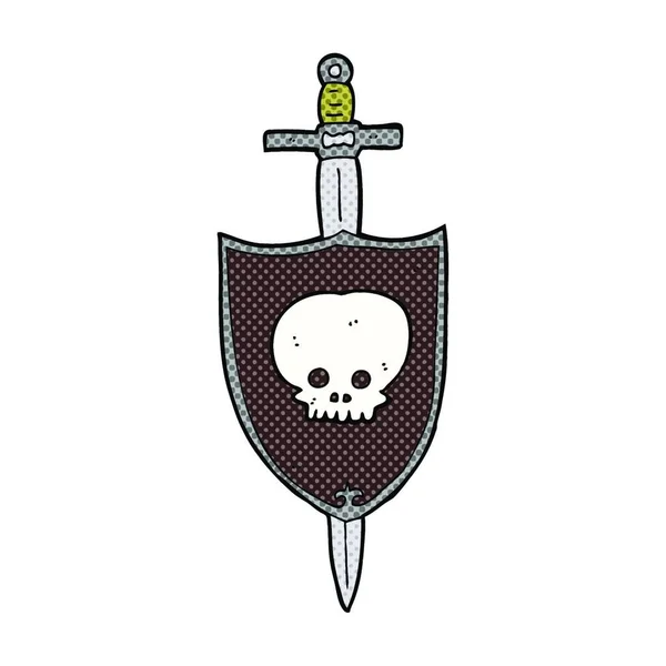 Épée Dessin Animé Bouclier Avec Crâne — Image vectorielle