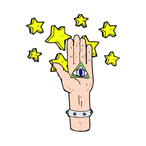 Καρτούν Μυστικιστικό Μάτι Σύμβολο Χέρι — Διανυσματικό Αρχείο