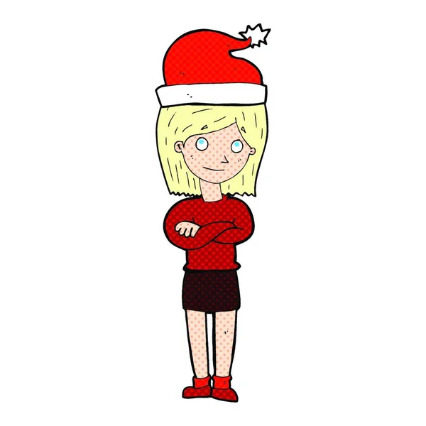 Cartoon Vrouw Klaar Voor Kerstmis — Stockvector