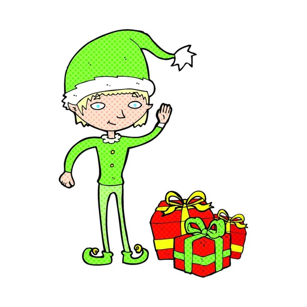 Dessin Humoristique Noël Elf Illustration Sur Fond Blanc — Image vectorielle