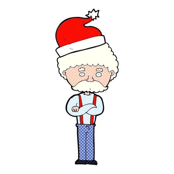 Cartoon Γέρος Στο Καπέλο Χριστούγεννα — Διανυσματικό Αρχείο