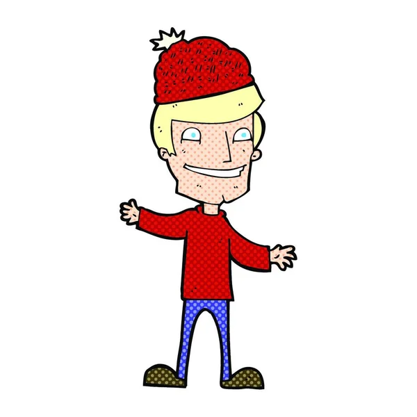 Γελοιογραφία Άνθρωπος Φορώντας Καπέλο Χειμώνα — Διανυσματικό Αρχείο
