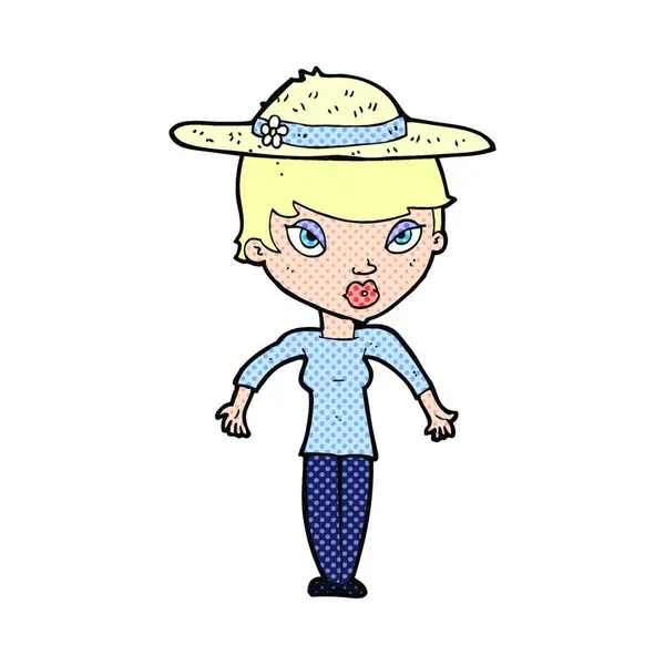 Mujer Dibujos Animados Con Sombrero Verano — Vector de stock