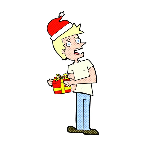 Hombre Dibujos Animados Sosteniendo Regalo Navidad — Archivo Imágenes Vectoriales