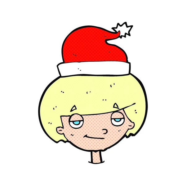 Cartoon Jongen Kerstmuts Dragen — Stockvector