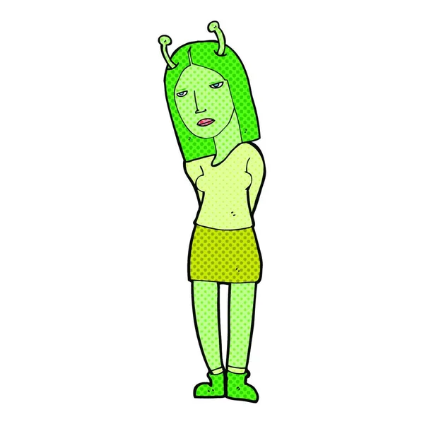 Cartoon Alien Woman Illustration White Background — Stock Vector