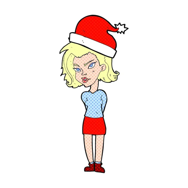 在圣诞帽子卡通女人 — 图库矢量图片