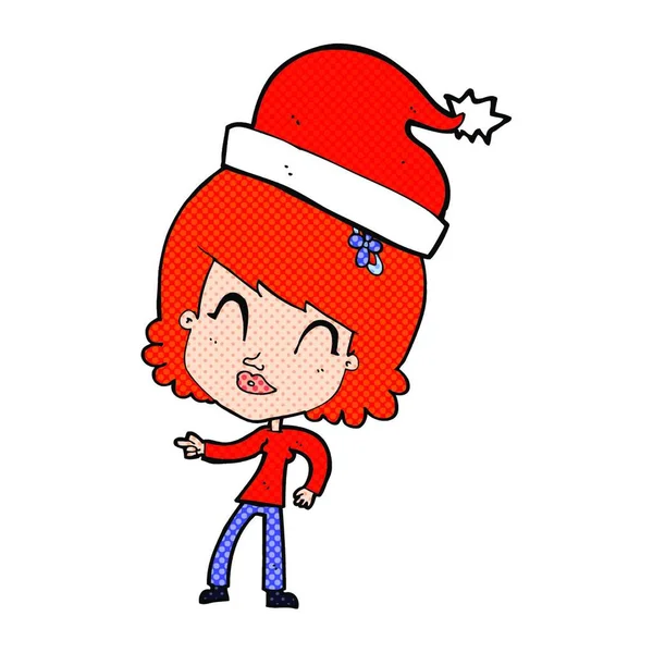 Mujer Dibujos Animados Listo Para Navidad — Vector de stock