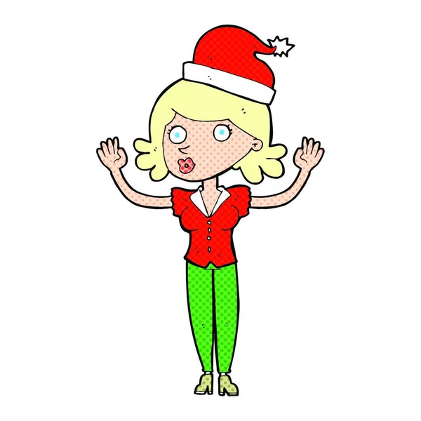 Mulher Dos Desenhos Animados Usando Chapéu Natal — Vetor de Stock