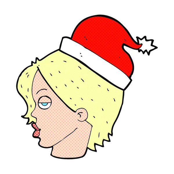 Mulher Dos Desenhos Animados Usando Chapéu Santa — Vetor de Stock