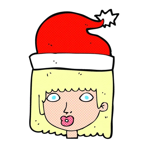 Mulher Dos Desenhos Animados Usando Chapéu Santa —  Vetores de Stock