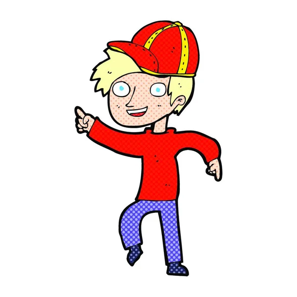 Cartoon Boy Wearing Cap Pointing — Stock Vector