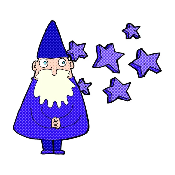 Tecknad Magisk Trollkarl Illustration Vit Bakgrund — Stock vektor
