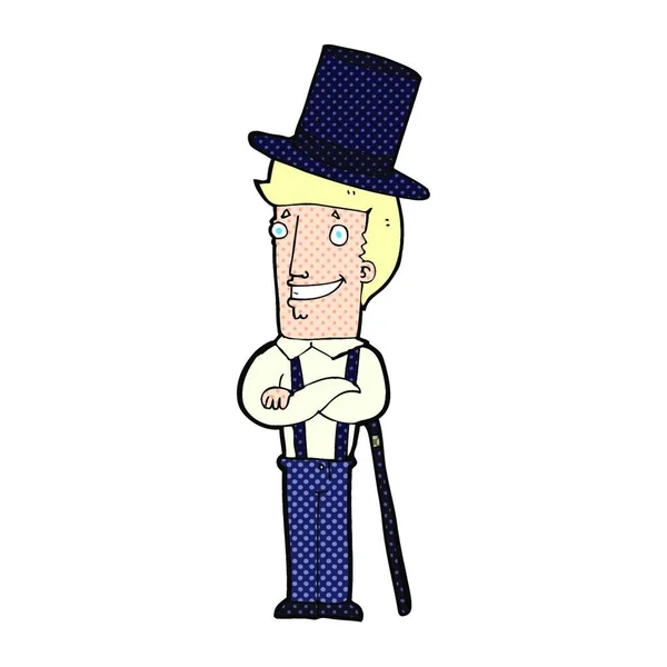 Γελοιογραφία Άνθρωπος Φορώντας Καπέλο Κορυφή — Διανυσματικό Αρχείο