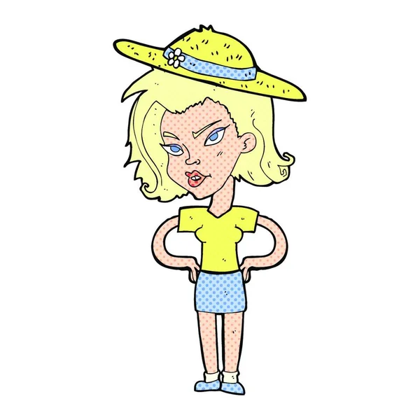 Mujer Dibujos Animados Sombrero Verano — Vector de stock