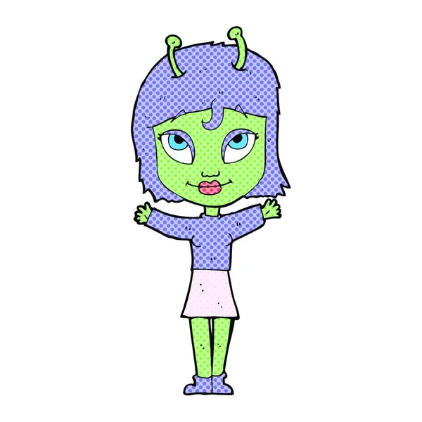 Cartoon Alien Girl Vector Illustration — Stock Vector