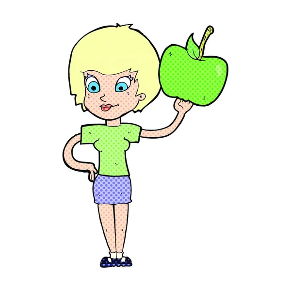 Mujer Dibujos Animados Sosteniendo Manzana — Vector de stock