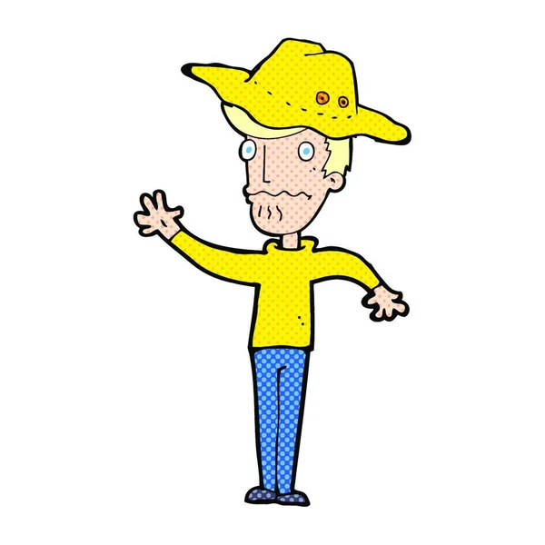 Hombre Dibujos Animados Sombrero Outback — Vector de stock