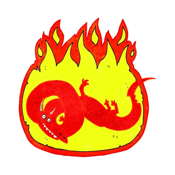 Cartoon Flaming Dragon Illustration White Background — Stock Vector