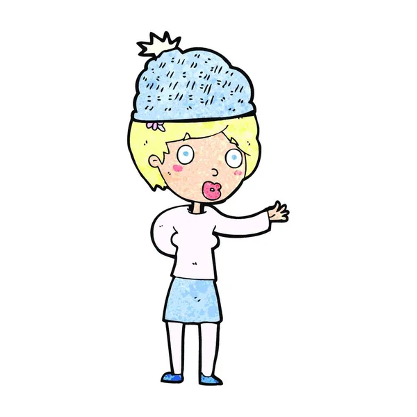 冬の帽子をかぶった漫画の女性 — ストックベクタ