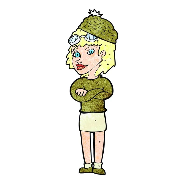 Mujer Dibujos Animados Con Sombrero Invierno — Archivo Imágenes Vectoriales
