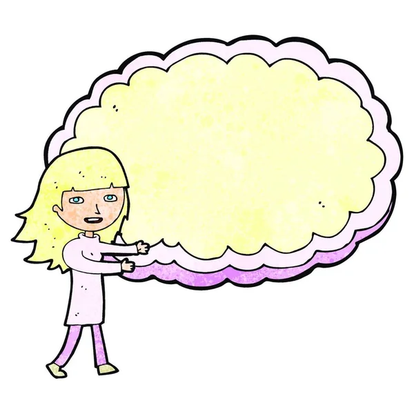 动画女孩呈现云端文字空间 — 图库矢量图片