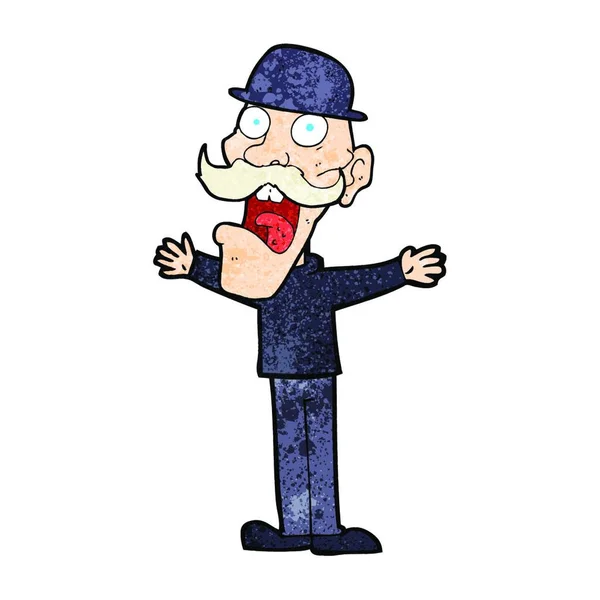 Cartoon Man Draagt Britse Bowler Hoed — Stockvector