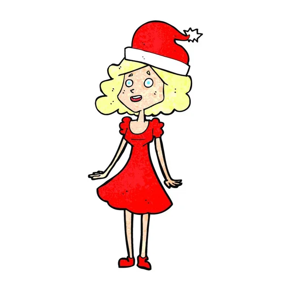 Cartoon Vrouw Gekleed Voor Kerstmis — Stockvector