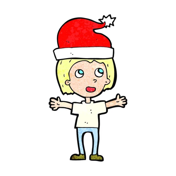 Kreslený Chlapec Vánočním Klobouku — Stockový vektor