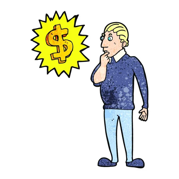 Hombre Dibujos Animados Pensando Hacer Más Dinero — Vector de stock