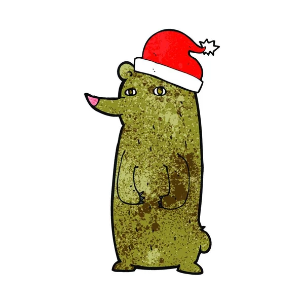 Ours Bande Dessinée Portant Chapeau Noël — Image vectorielle