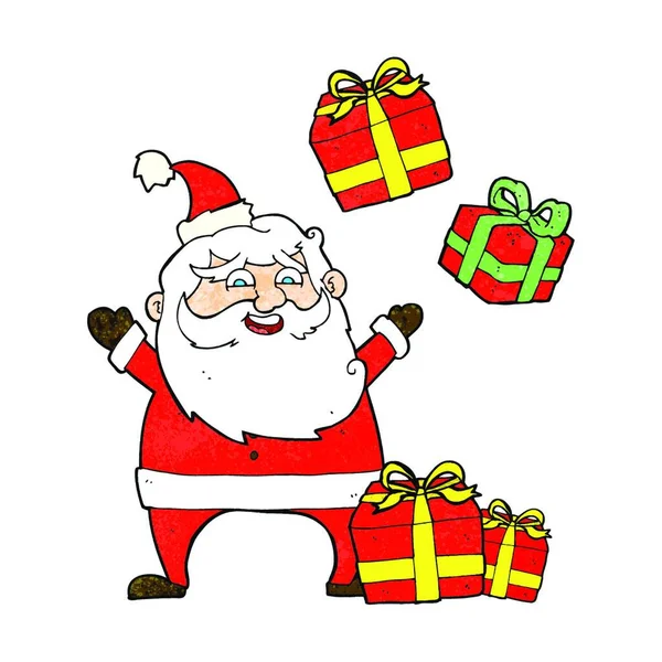 Caricature Père Noël Claus Avec Cadeaux — Image vectorielle