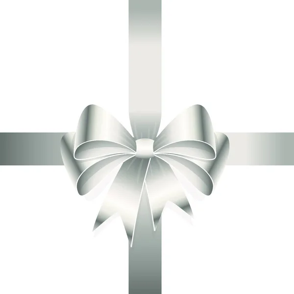 Eps Διανυσματική Απεικόνιση Του Ασημί Κορδέλα Τόξο Απομονωμένο Λευκό Φόντο — Διανυσματικό Αρχείο
